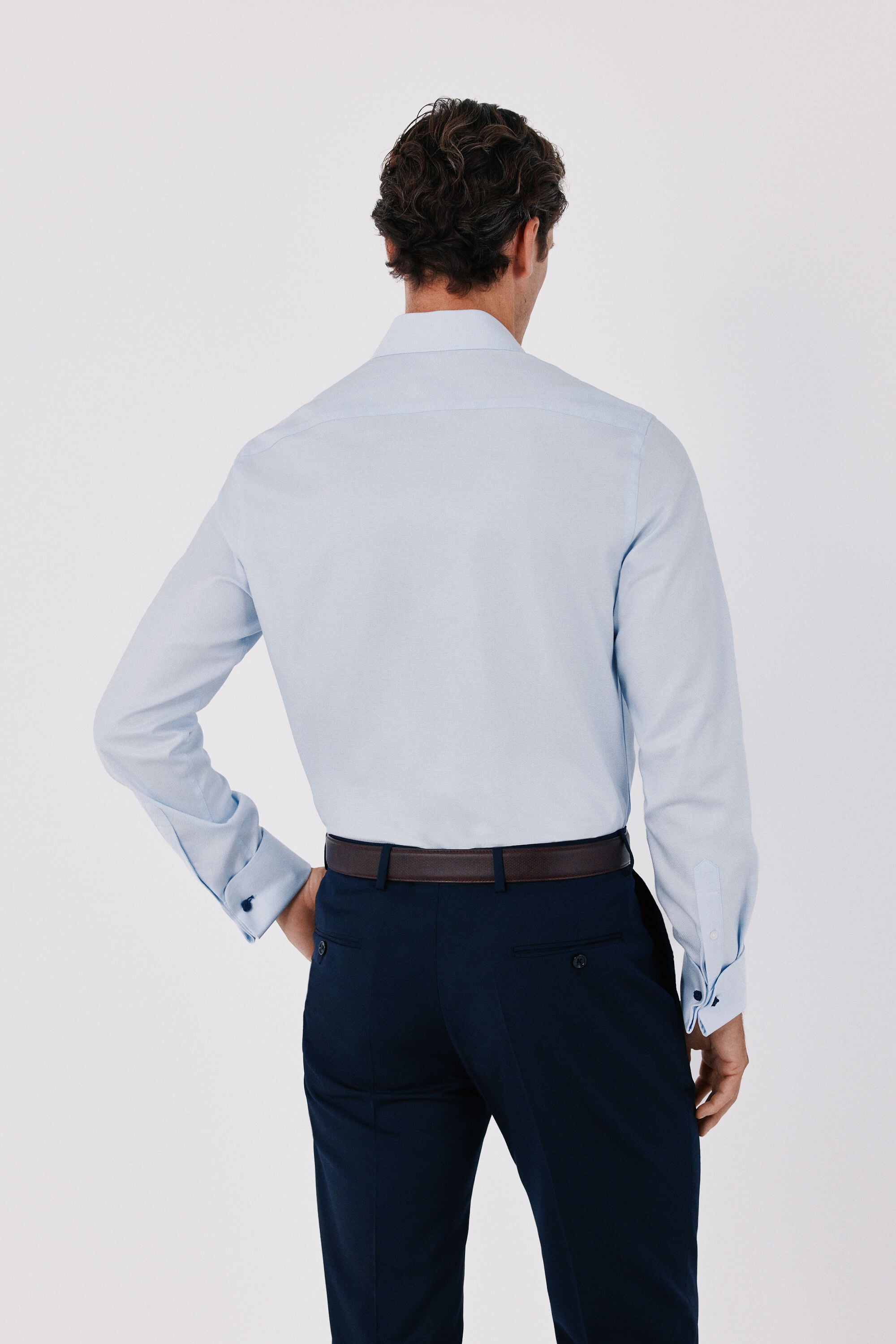 Cortefiel Plain easy-iron dress shirt with cufflink cuffs Blue