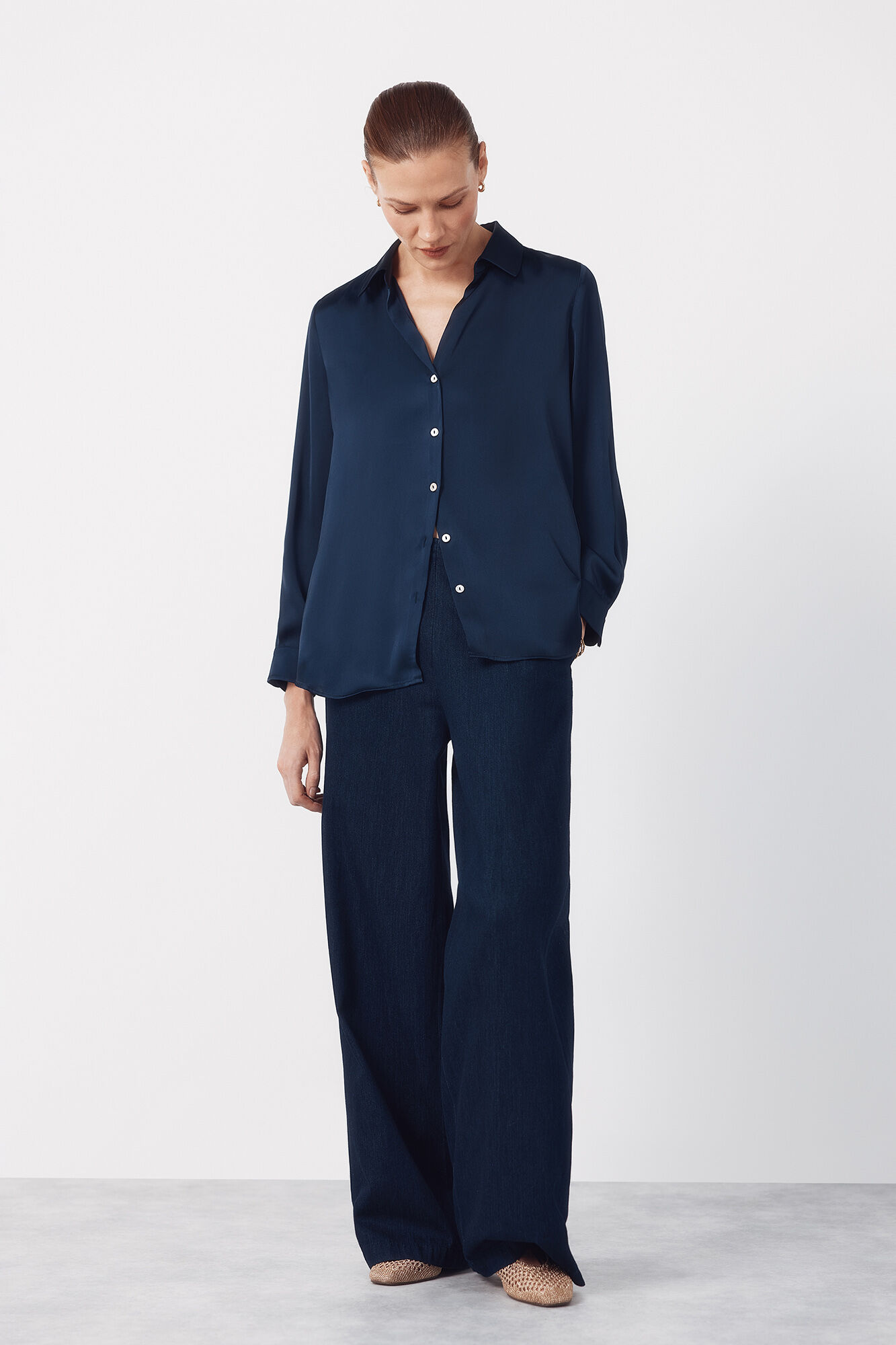 Cortefiel Satin-finish shirt Navy