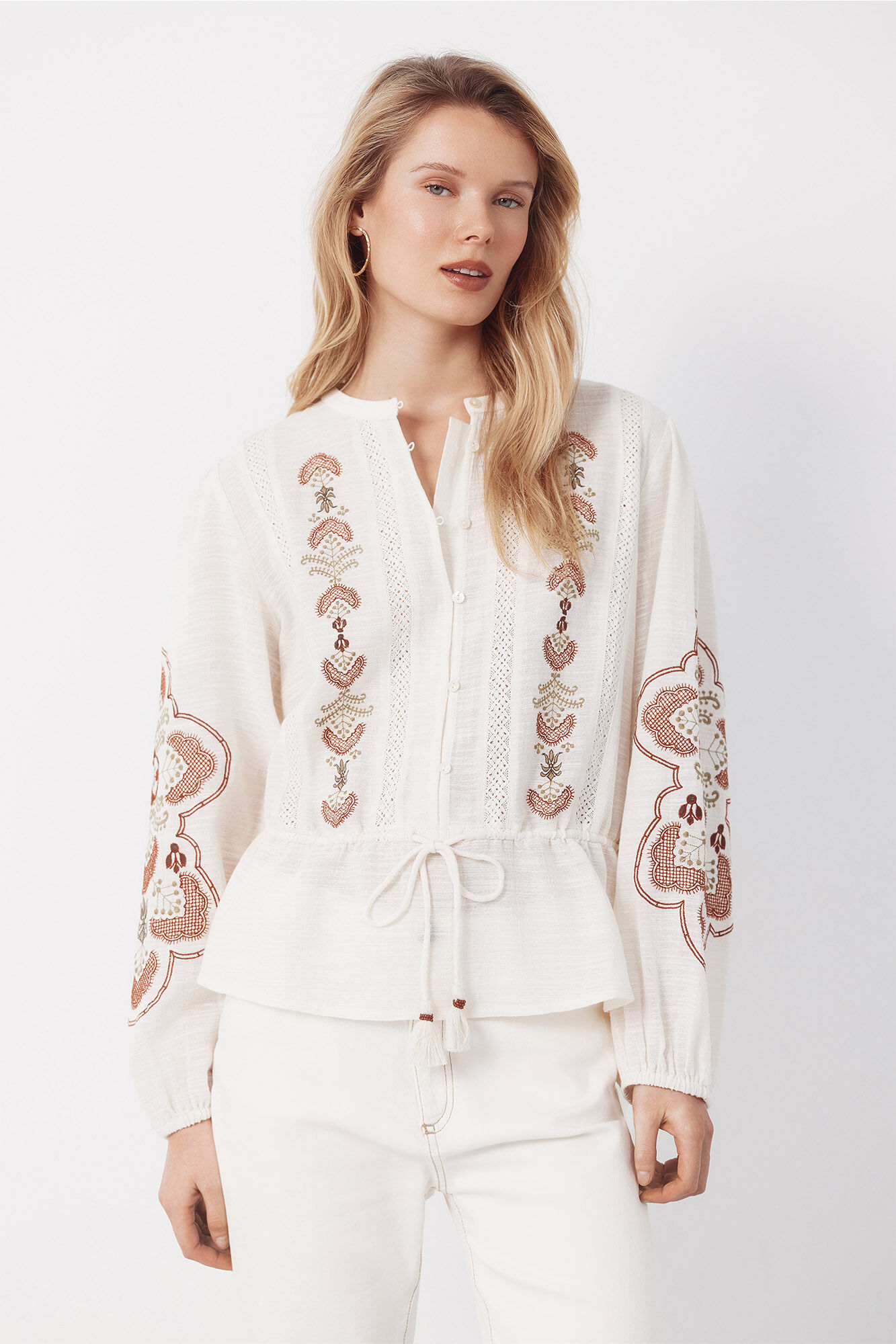 Cortefiel Embroidered blouse with adjustable waist
