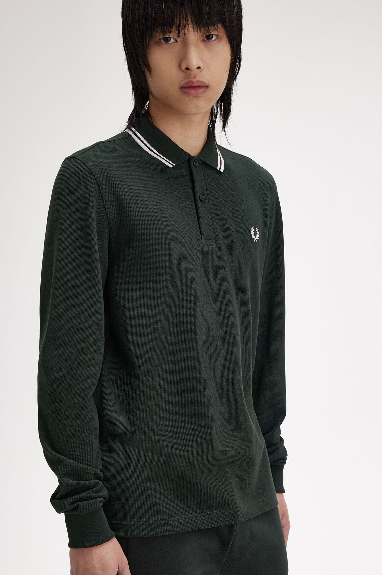 Fred Perry Polo piqu&eacute; de manga comprida masculina Verde