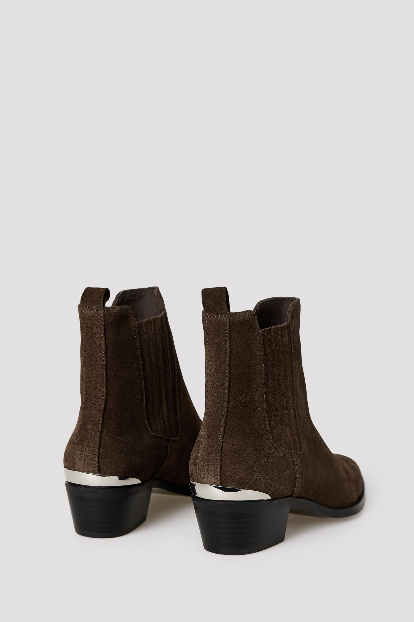 Cortefiel Leather ankle boot with metallic heel Grey
