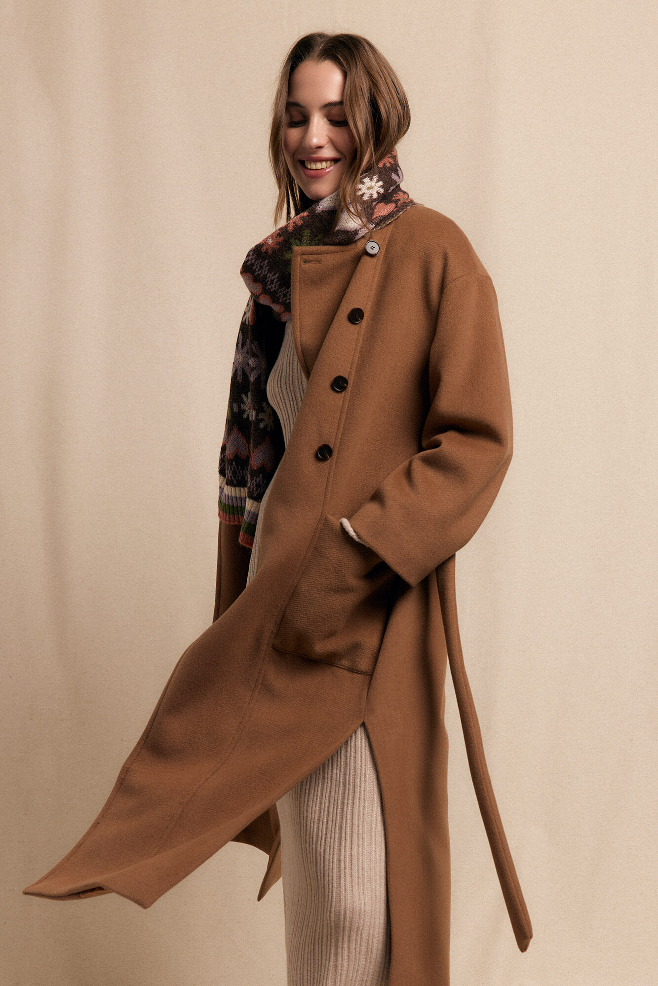 Slowlove Abrigo largo con doble botonadura Beige