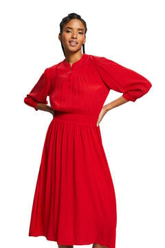 Cortefiel Single-colour midi dress in LENZING viscose™ ECOVERO viscose™ Red