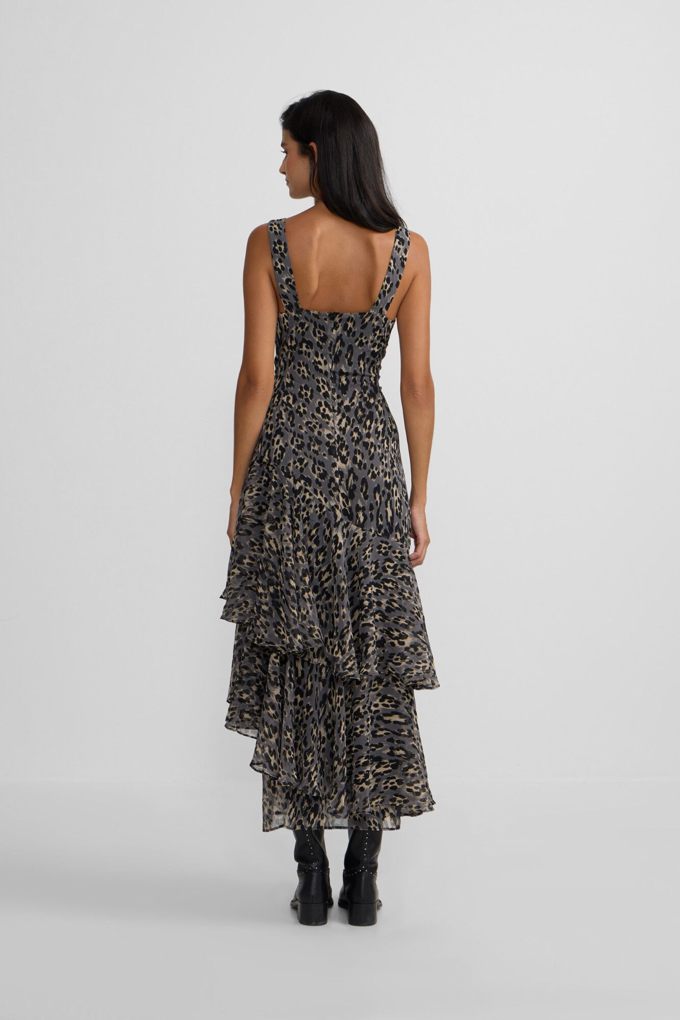 Silbon Vestido longo com estampado animal Azul