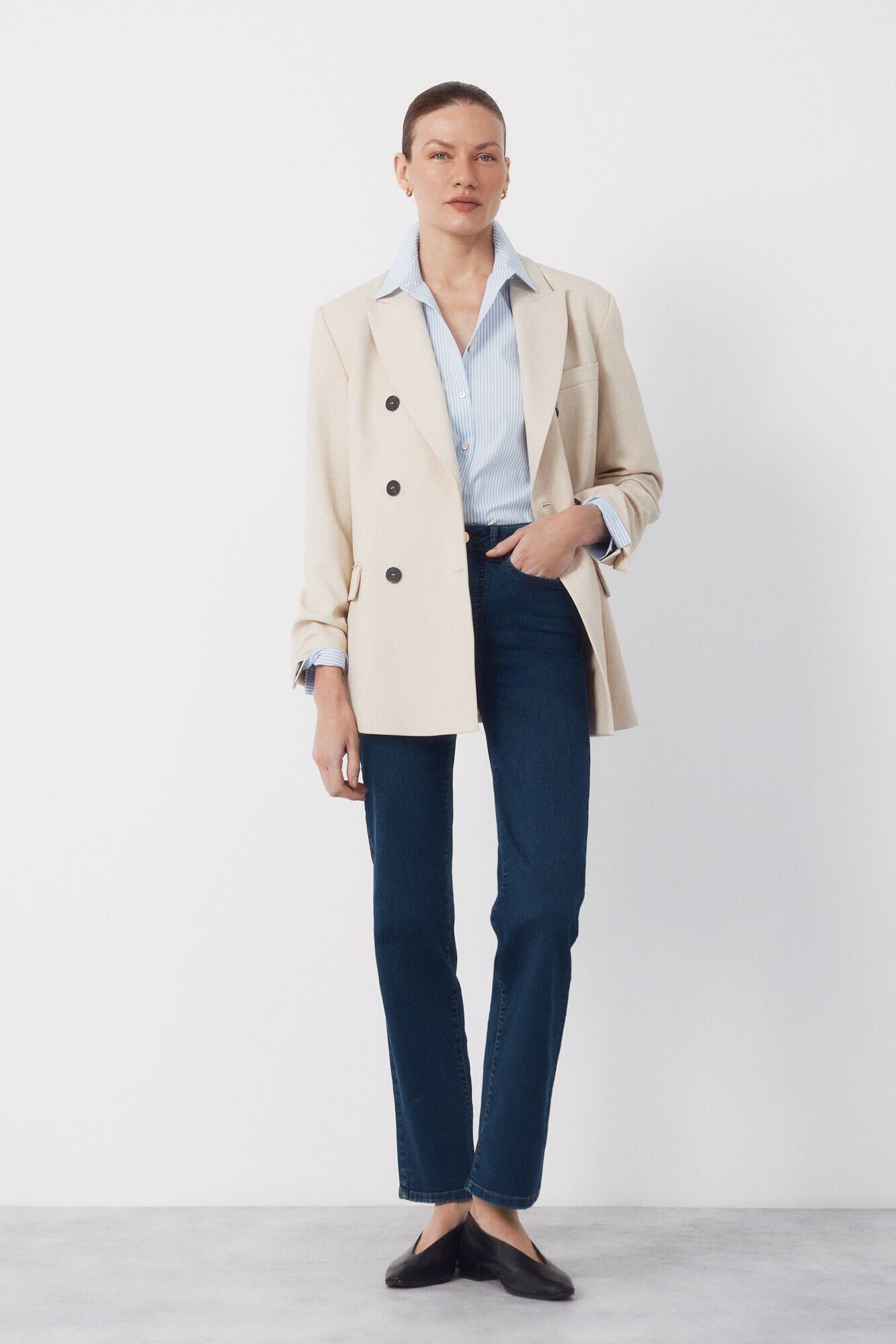 Cortefiel Blazer with large lapels Ivory