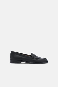 Cortefiel Black Cow Leather Loafers Black