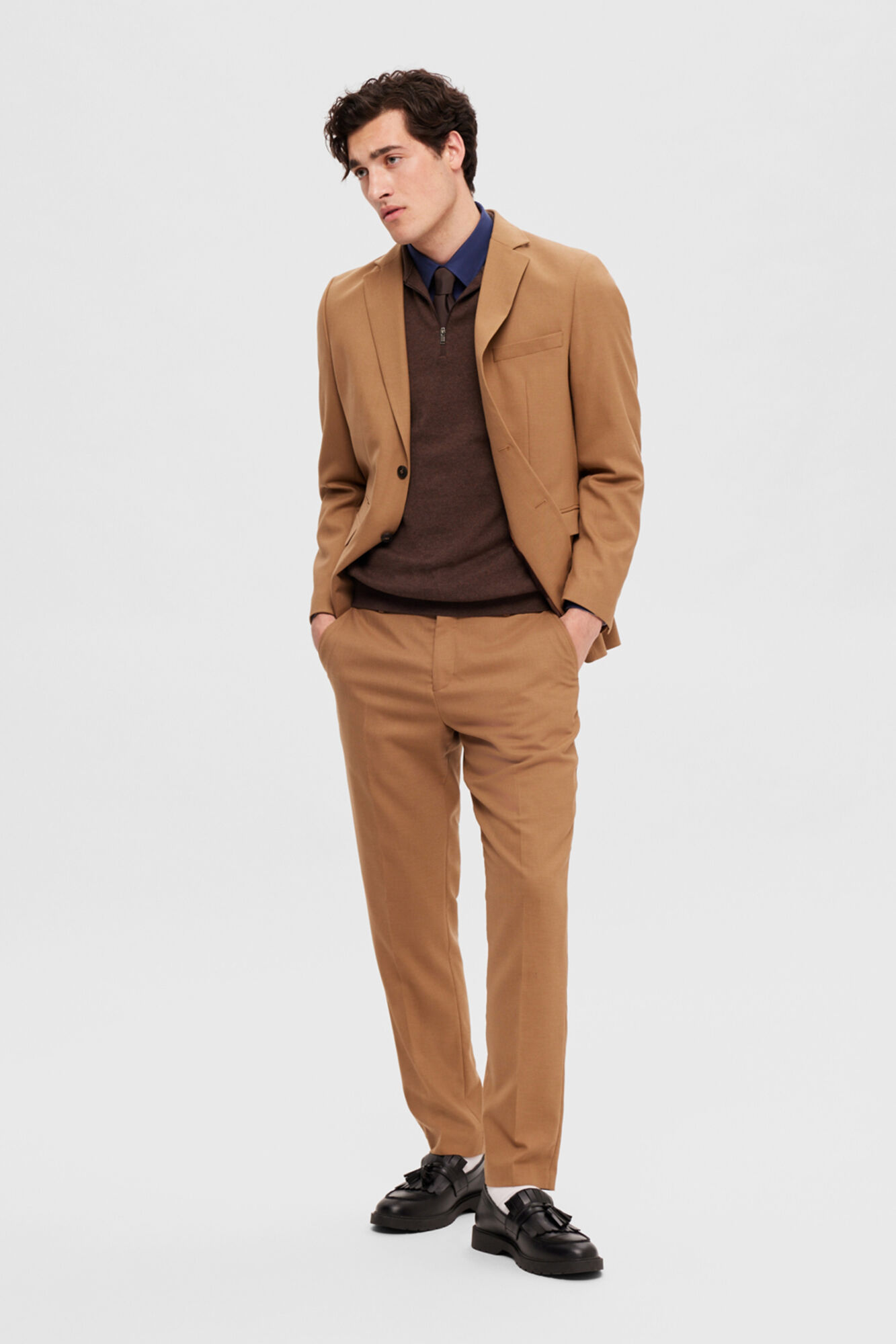 Selected Jersey de hombre cremallera 100% algod&oacute;n Marr&oacute;n