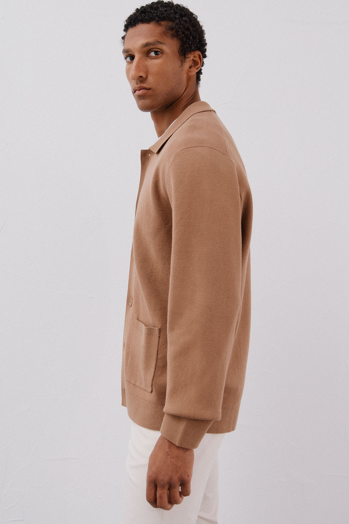 Cortefiel Cotton jersey-knit overshirt sweater Beige