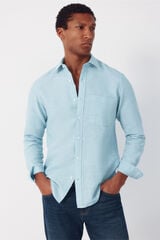 Cortefiel Plain linen cotton shirt Turquoise