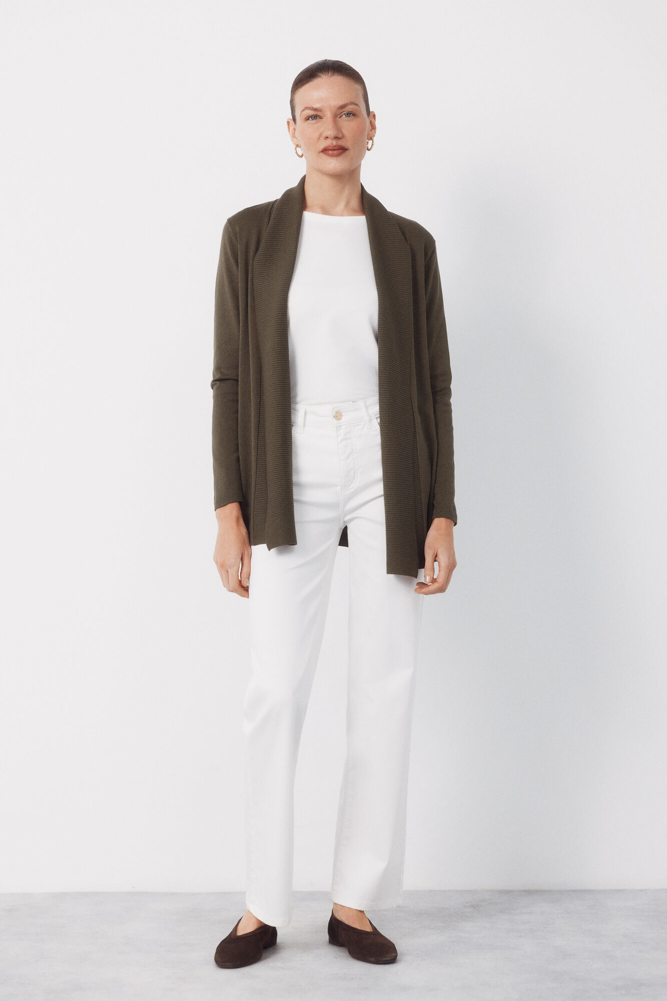 Cortefiel Cardigan with shawl neckline Kaki