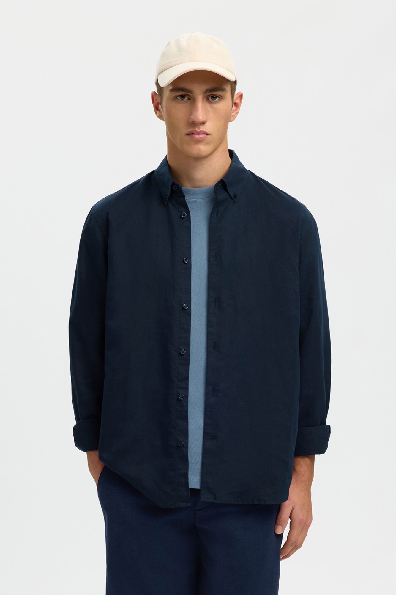 Selected Linen blend shirt Navy