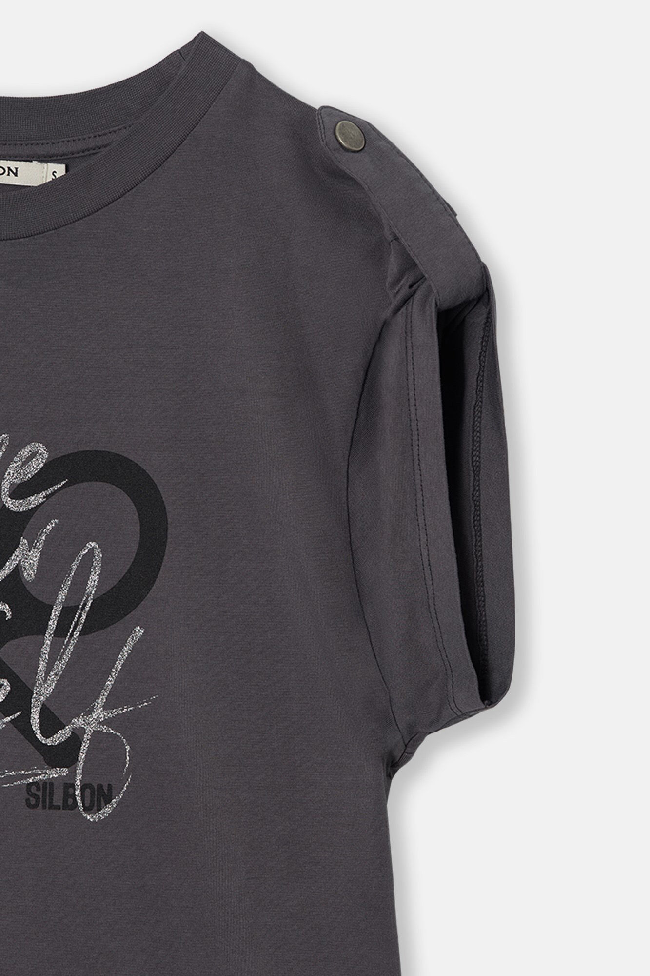 Silbon Women's roll-out sleeve T-shirt  Black