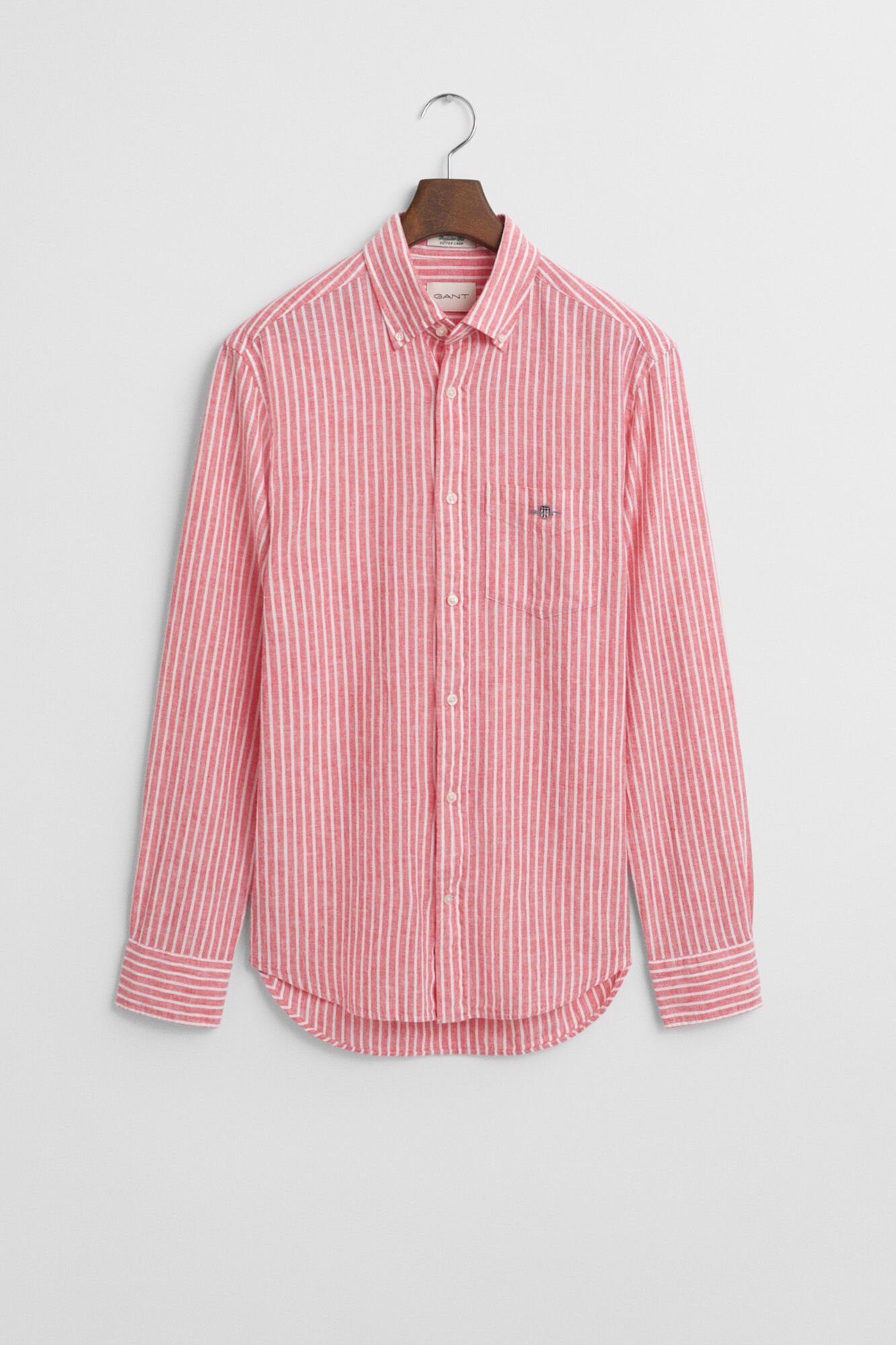 Gant Regular fit linen and cotton striped shirt Coral