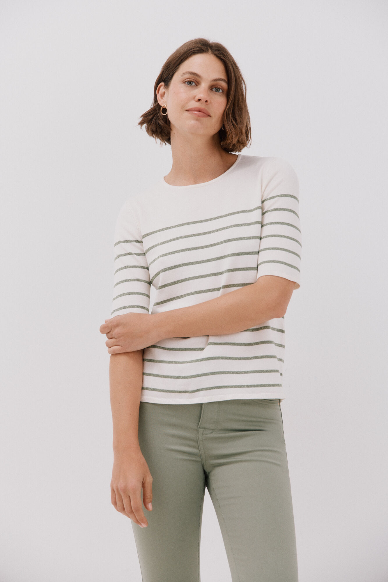 Cortefiel Short-sleeved jumper Kaki