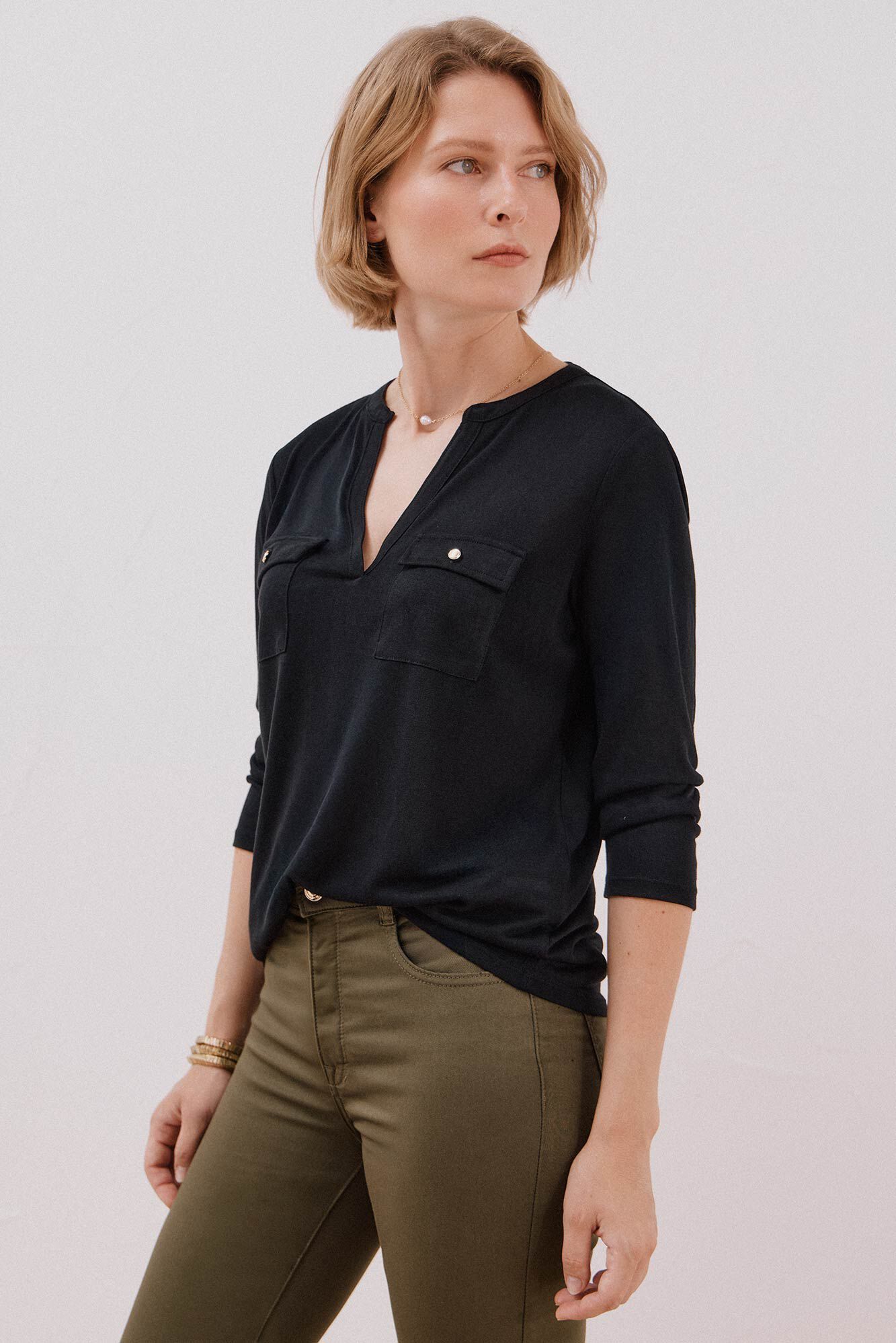 Cortefiel Camiseta cuello mao efecto lino