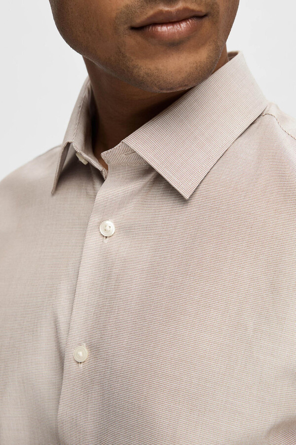 Cortefiel Camisa de manga larga de vestir 100% algodón Tabaco