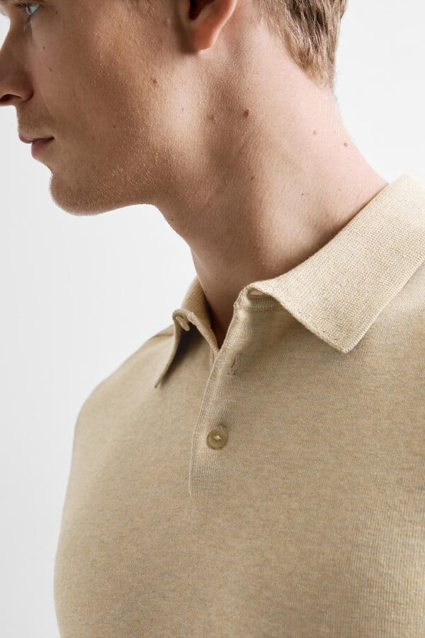 Cortefiel Short-sleeved polo shirt in 100% cotton jersey-knit Beige