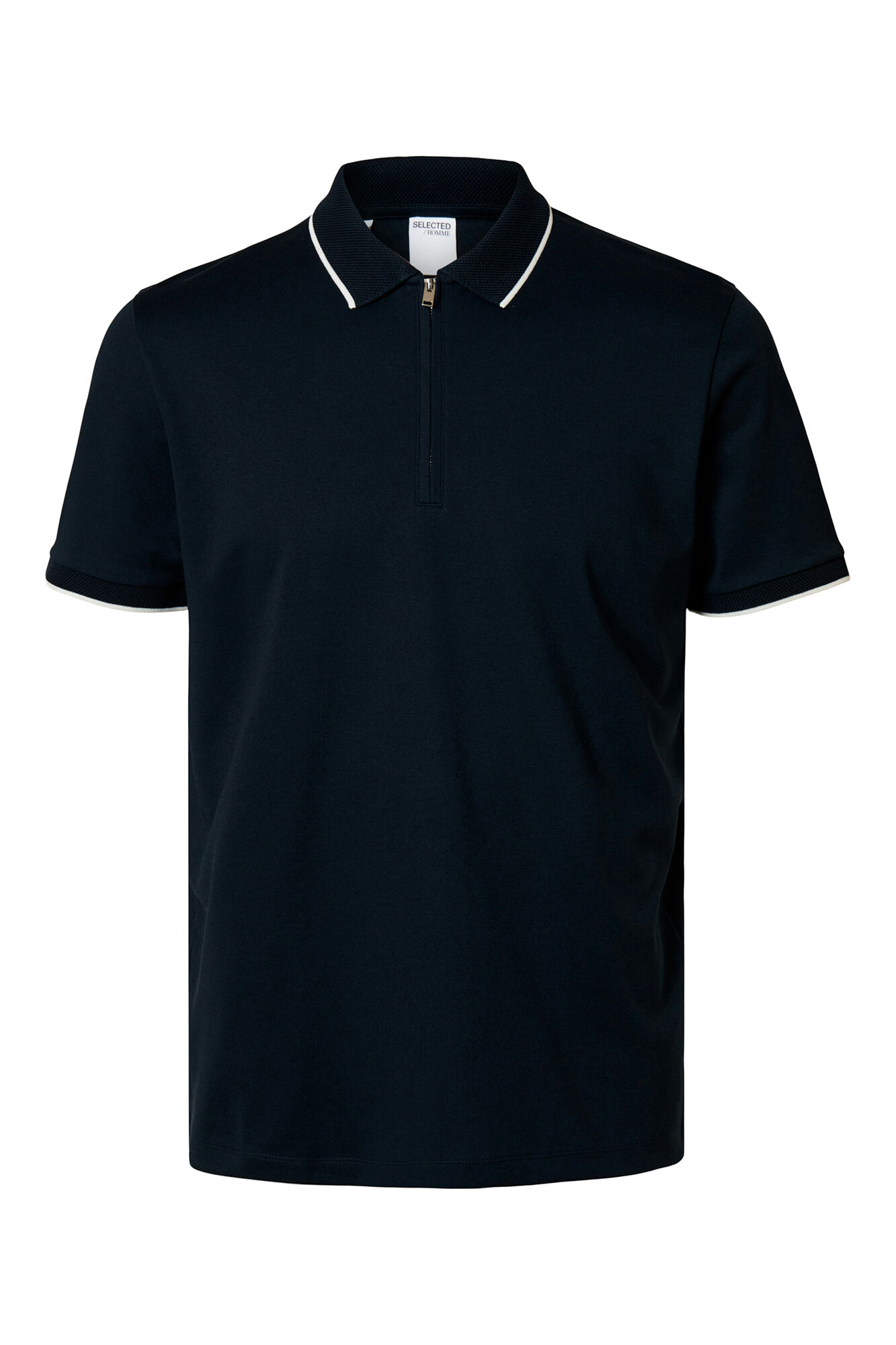 Selected Camisa polo manga curta com fecho-&eacute;clair Azul