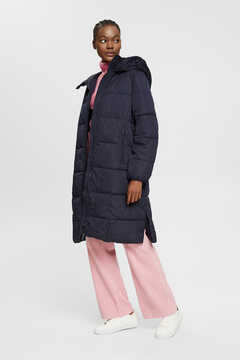 Cortefiel Long quilted coat with hood Navy
