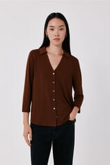 Cortefiel Camisa el&aacute;stica botones Camel