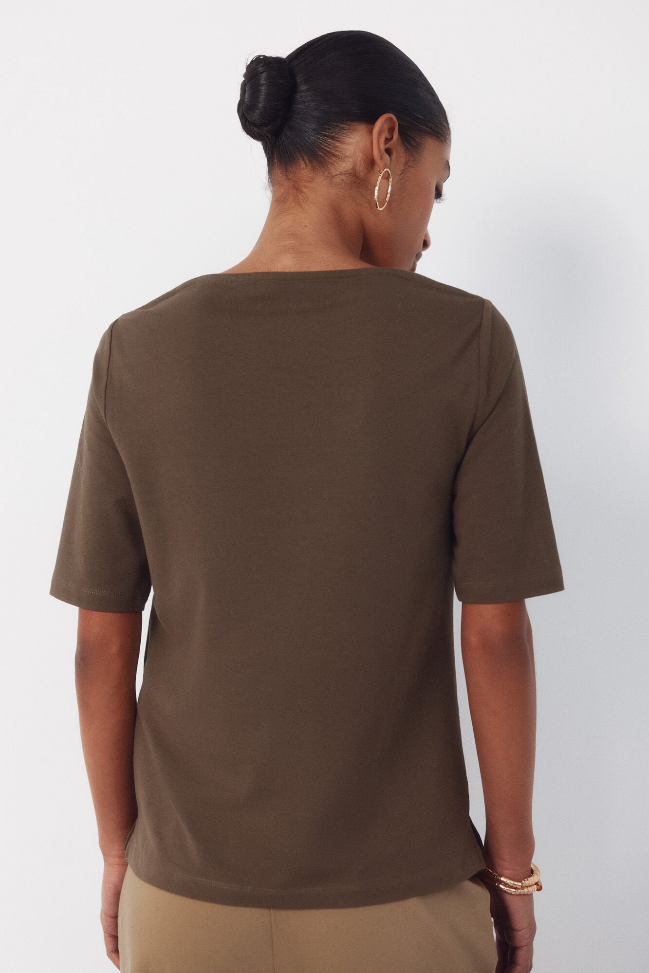 Cortefiel Camiseta cuello barco Kaki
