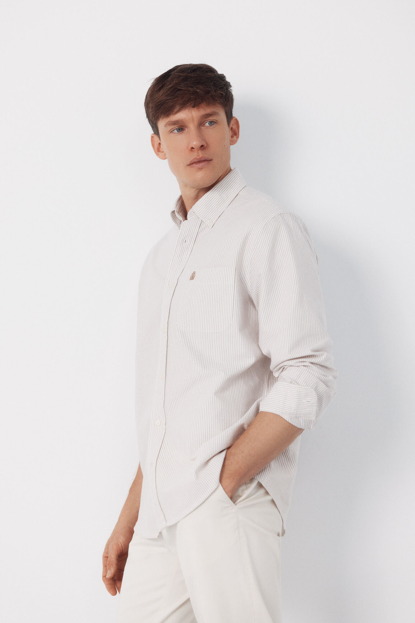 Cortefiel Candle stripe oxford shirt Ivory