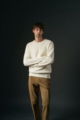 OOTO Suéter de gola redonda de algodão cru  Branco