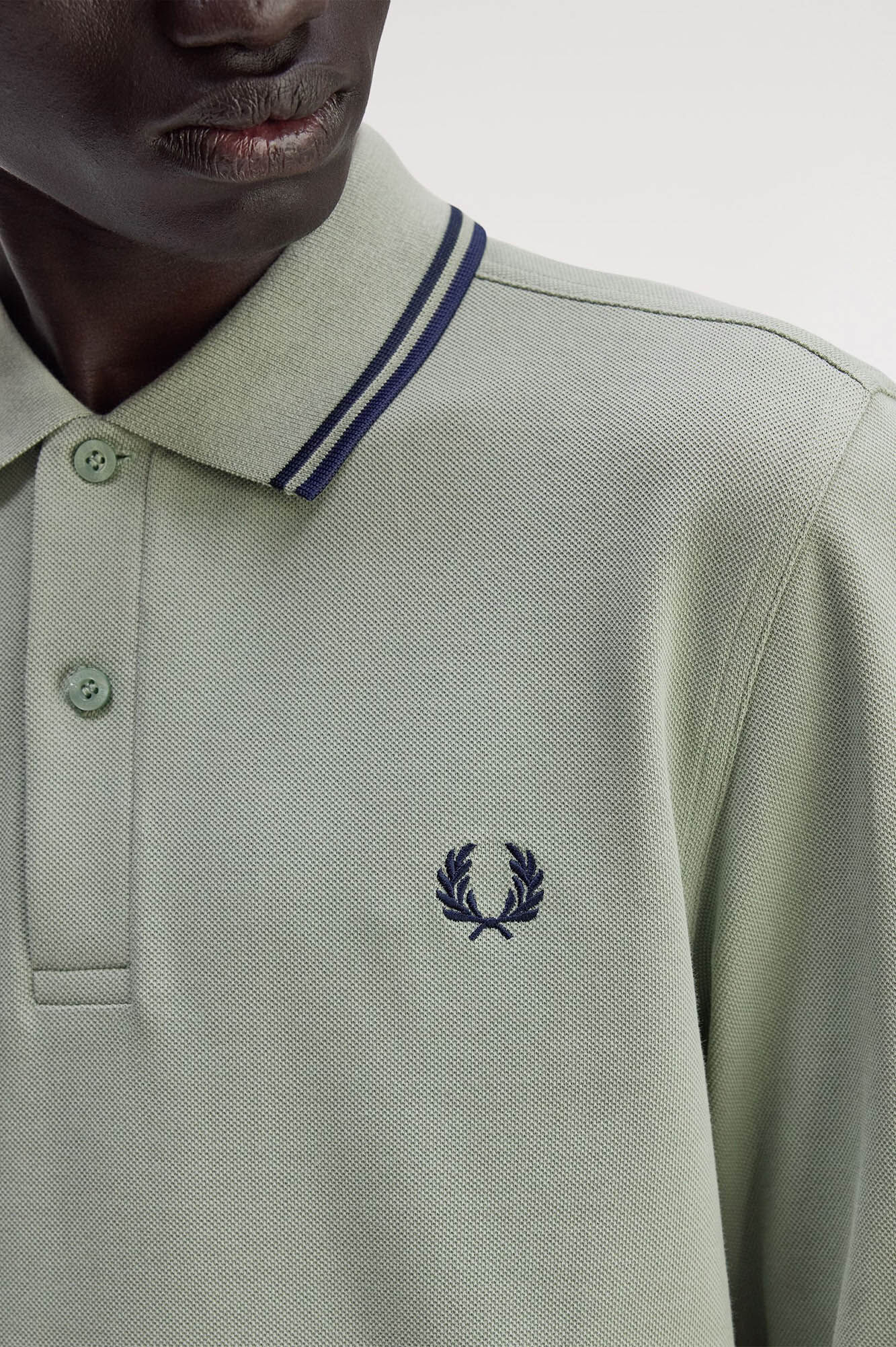 Fred Perry Polo piqu&eacute; de manga comprida masculina Verde