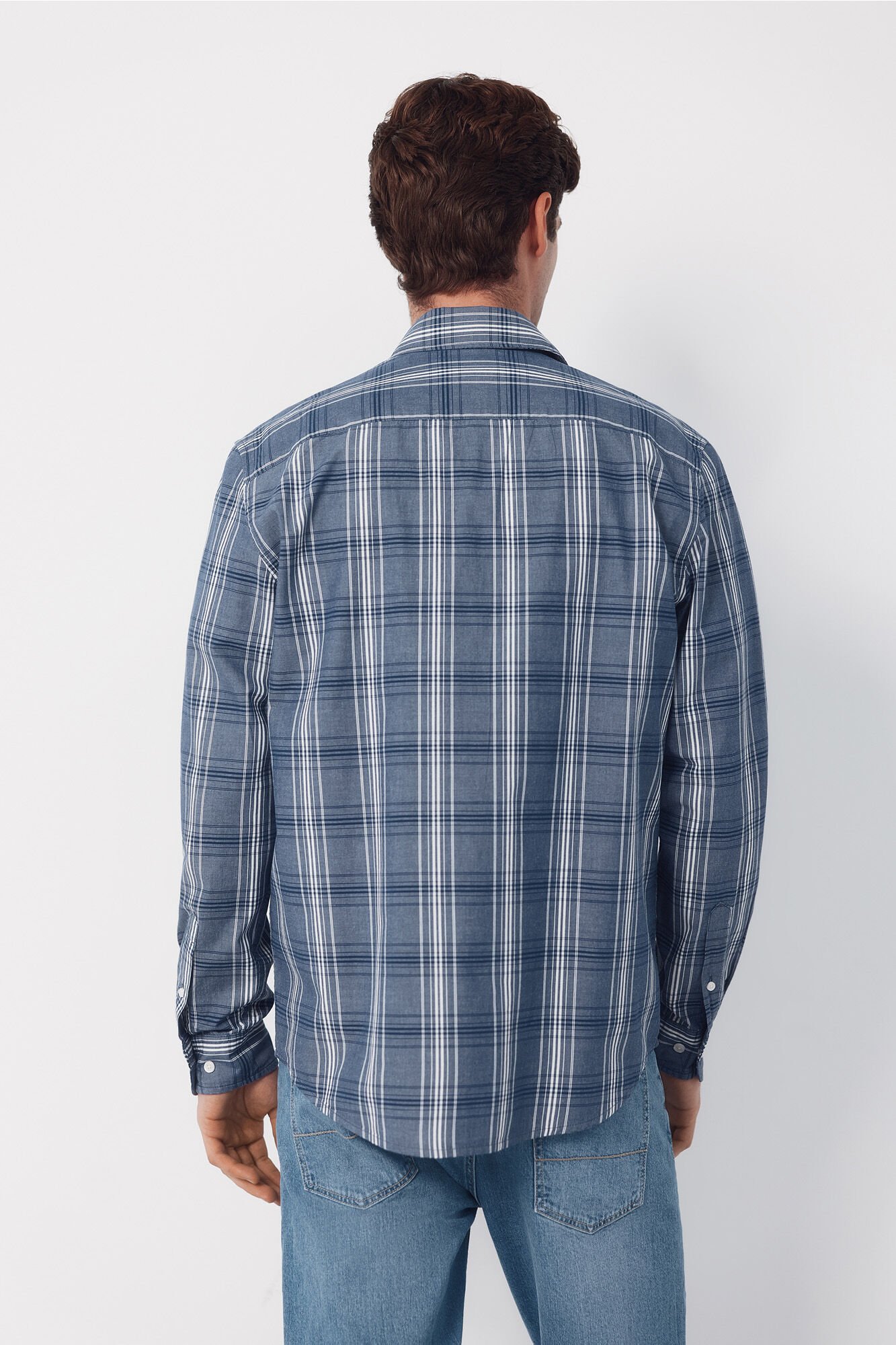 Cortefiel Checked poplin shirt Navy