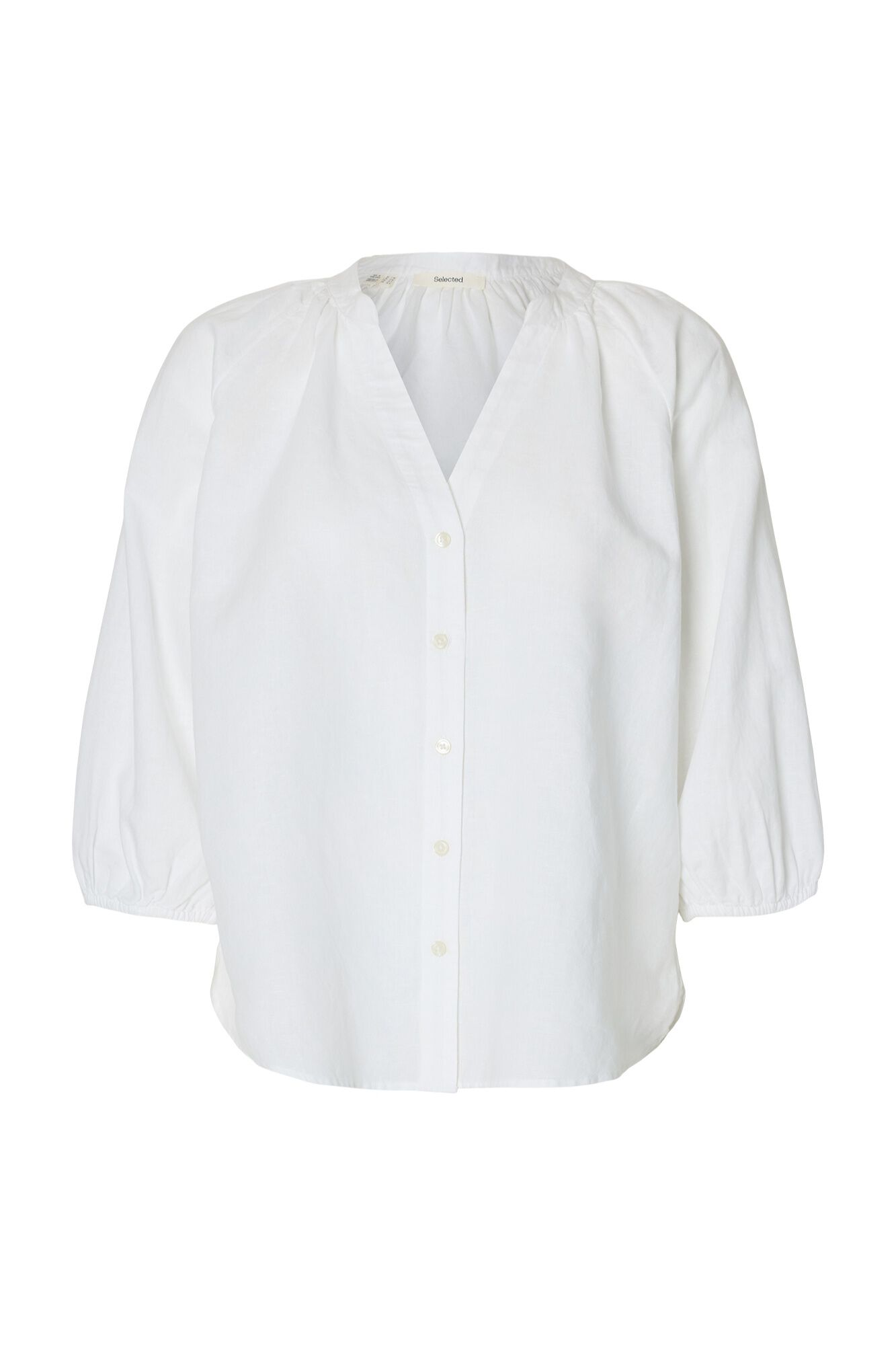 Selected Linen 3/4 sleeve blouse White