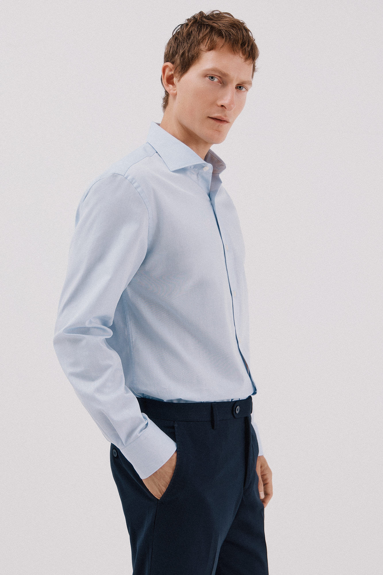 Cortefiel Plain easy-iron dress shirt Blue