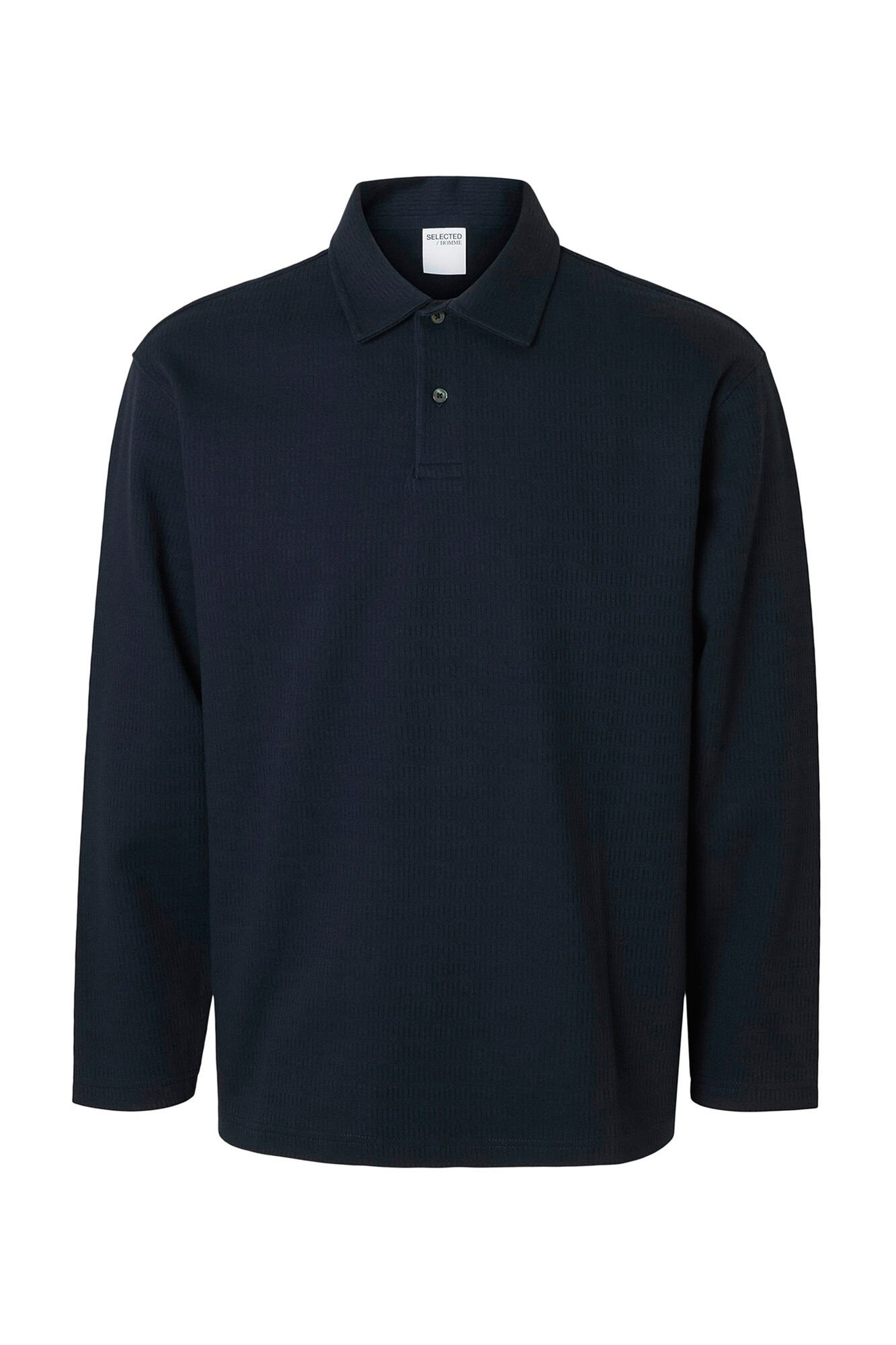 Selected Camisa polo jacquard de manga comprida , 100% algod&atilde;o org&acirc;nico Azul