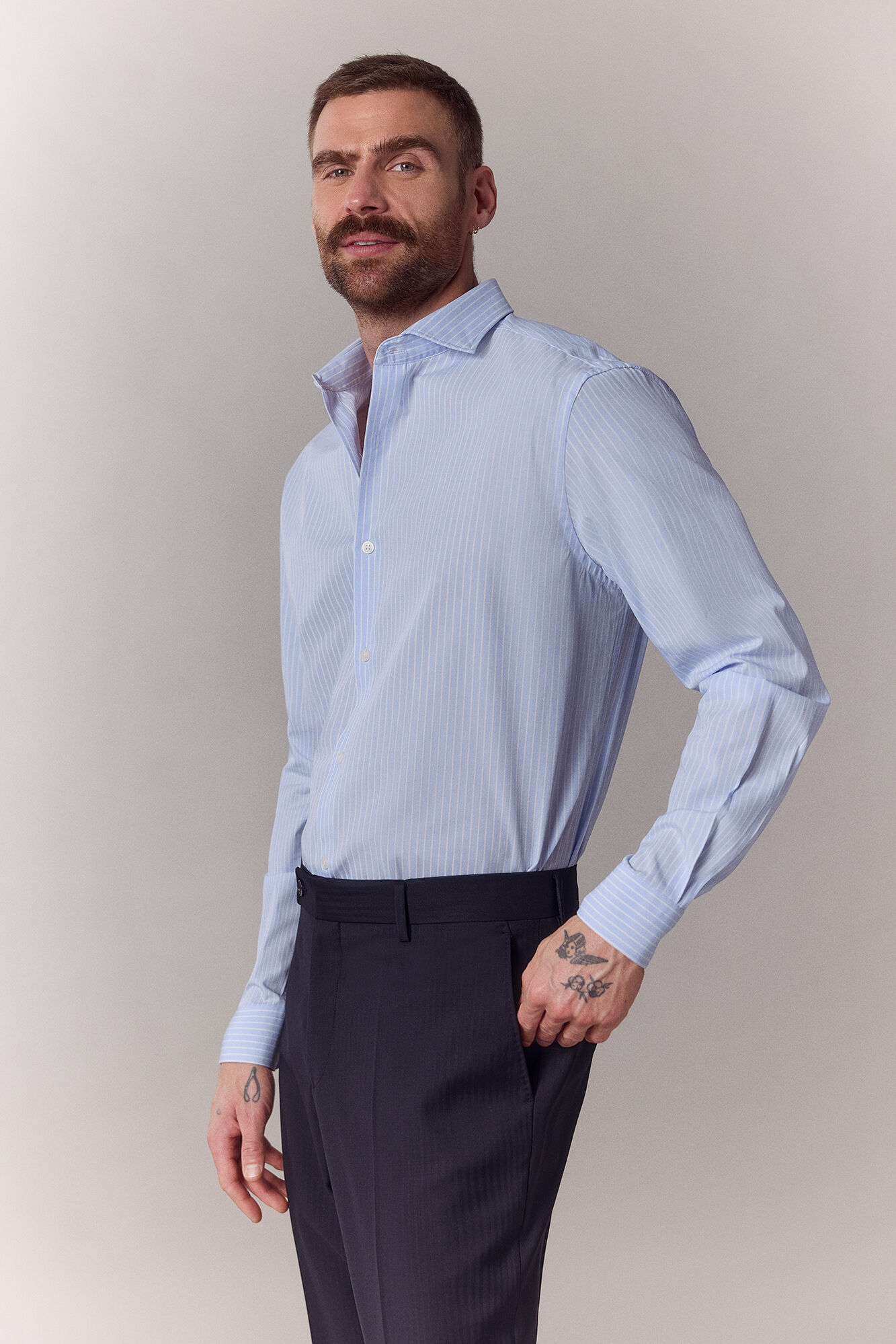 OOTO Poplin striped long sleeve shirt Blue