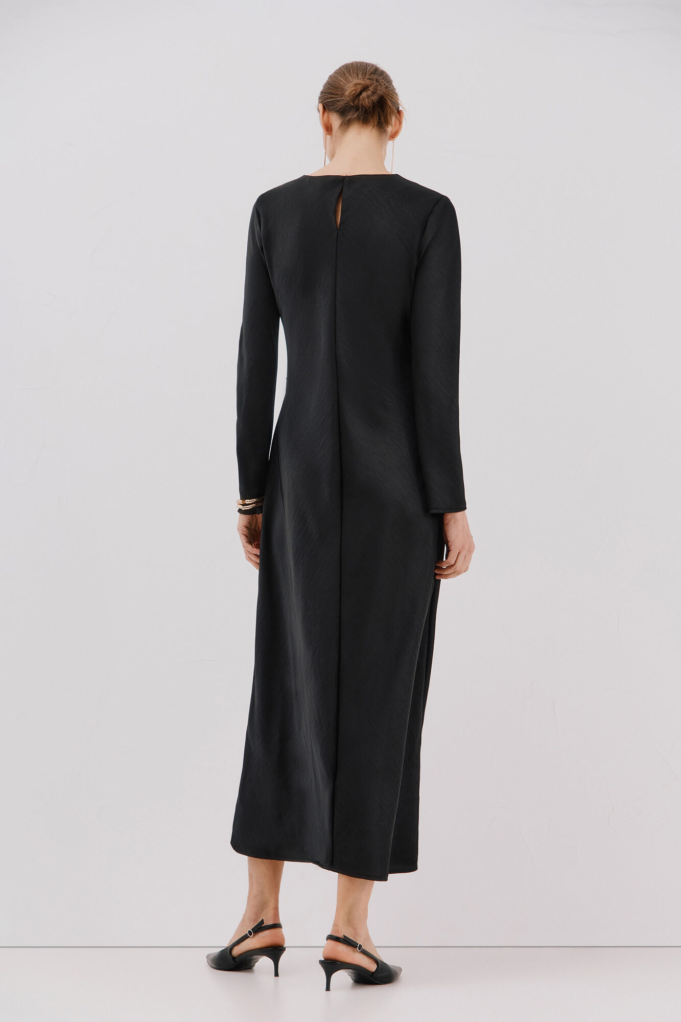 Cortefiel Satin knot dress Black