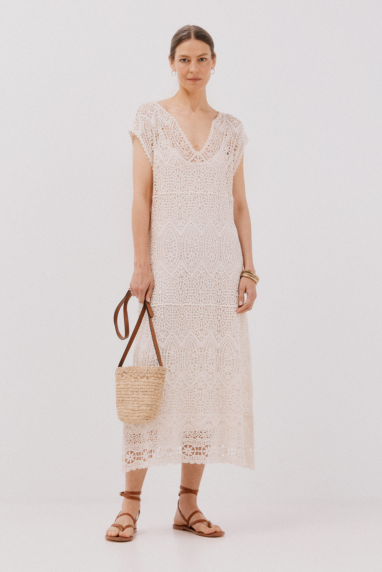 Cortefiel Crochet dress Nude