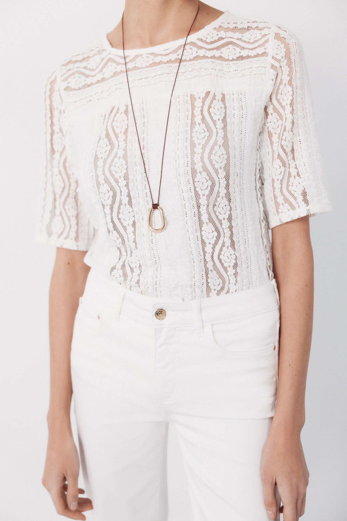 Cortefiel Top renda Branco