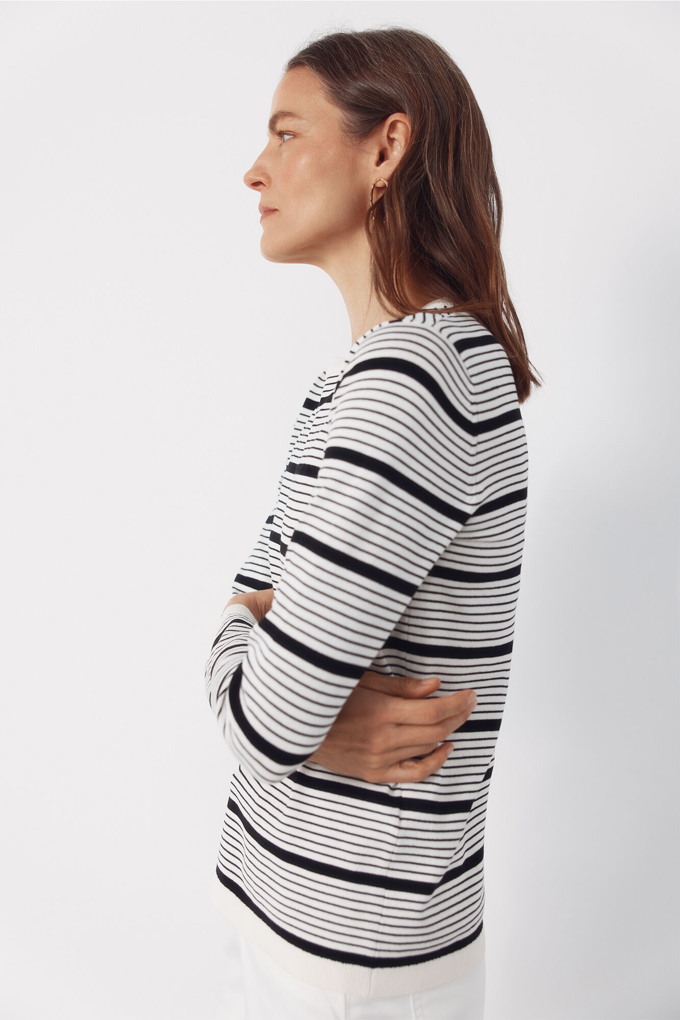 Cortefiel Striped jersey-knit jumper Ivory