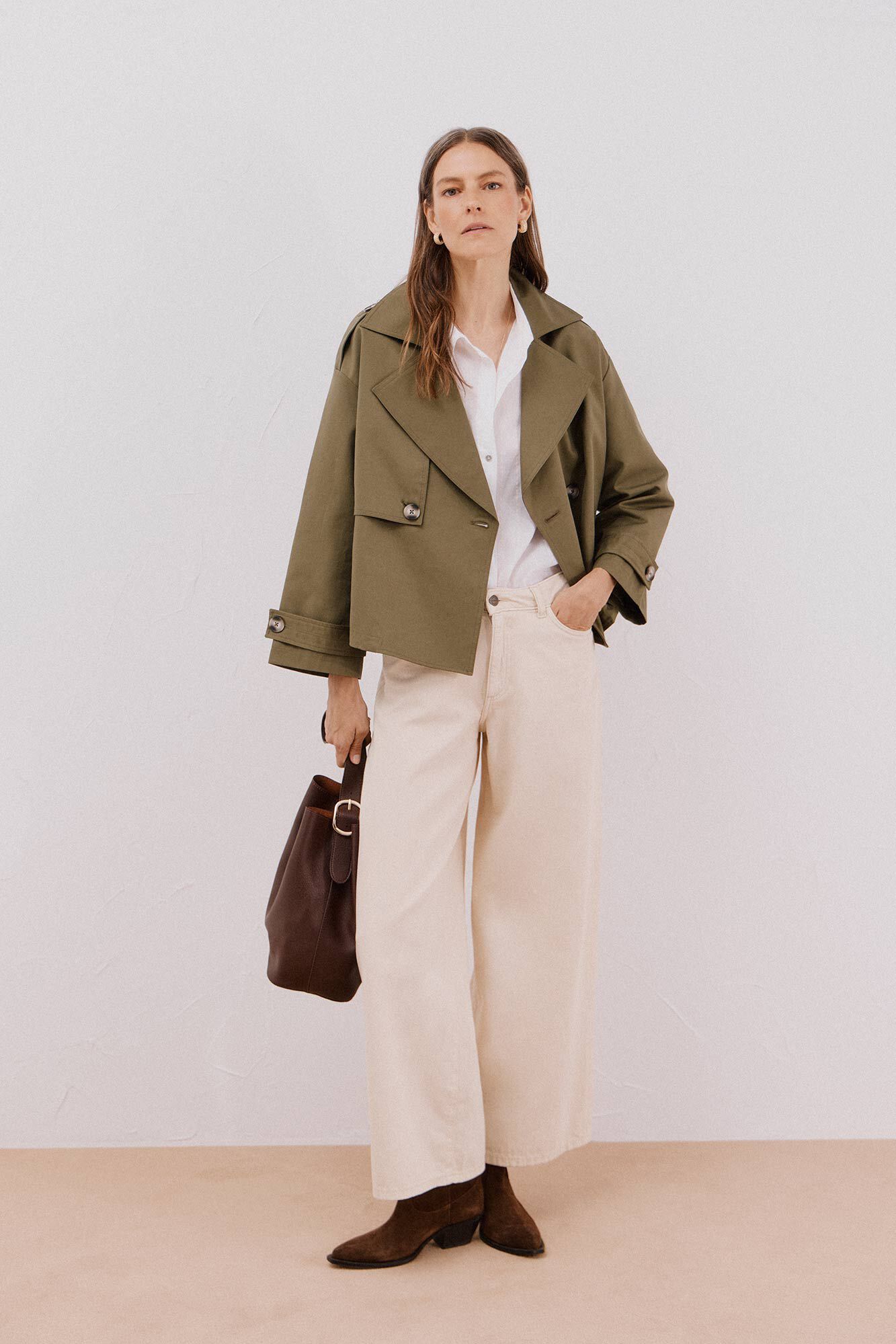 Cortefiel Gabardina curta Verde