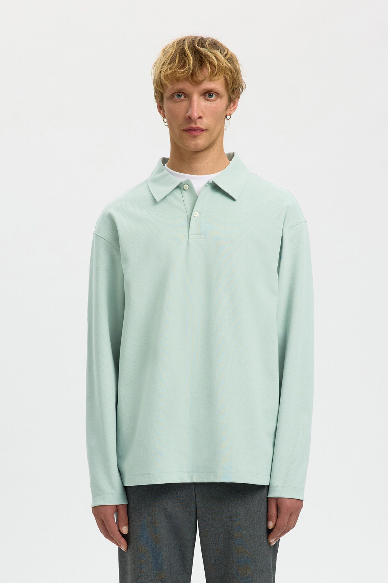 Selected Polo manga comprida relax Verde