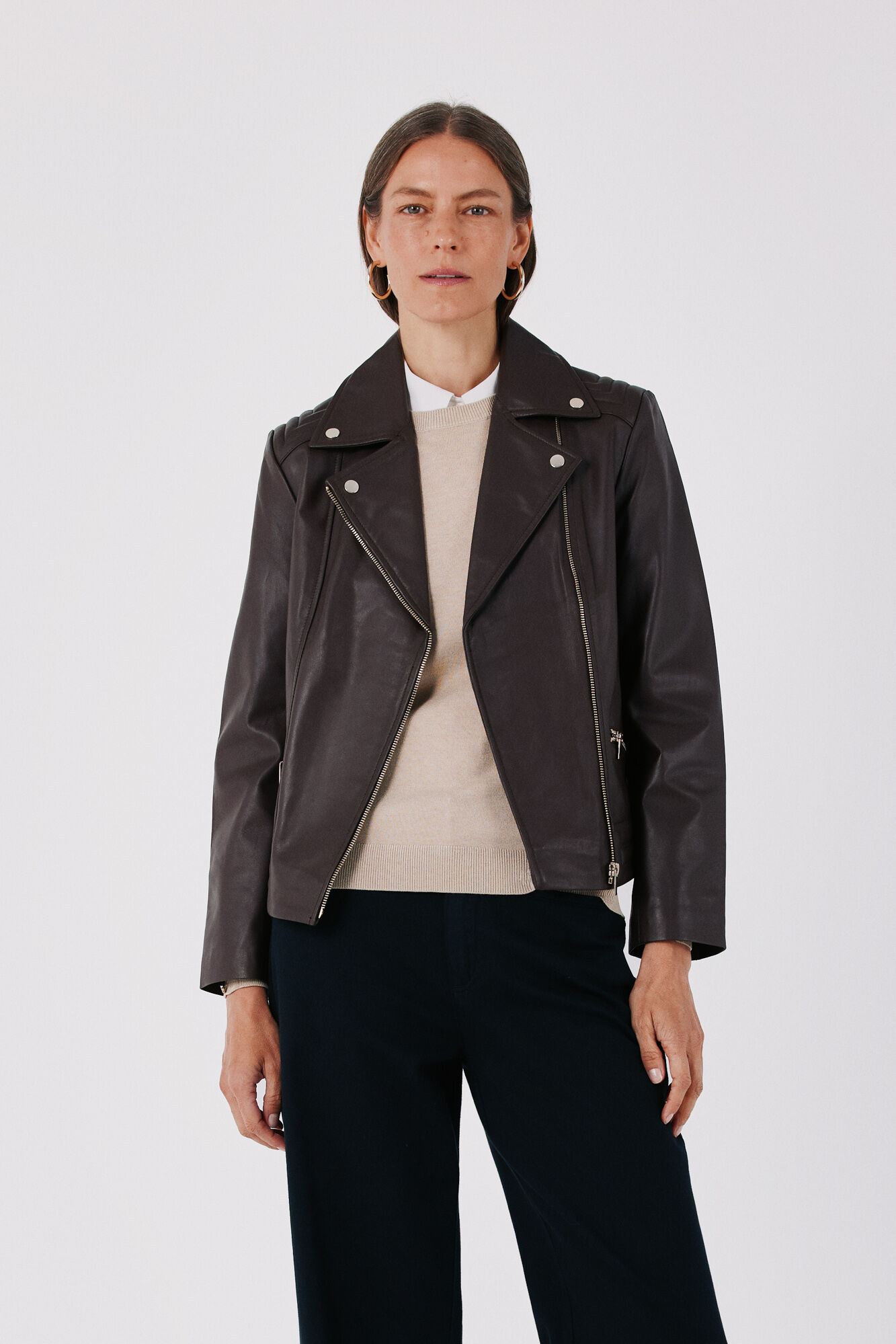Cortefiel Leather zip fastening jacket