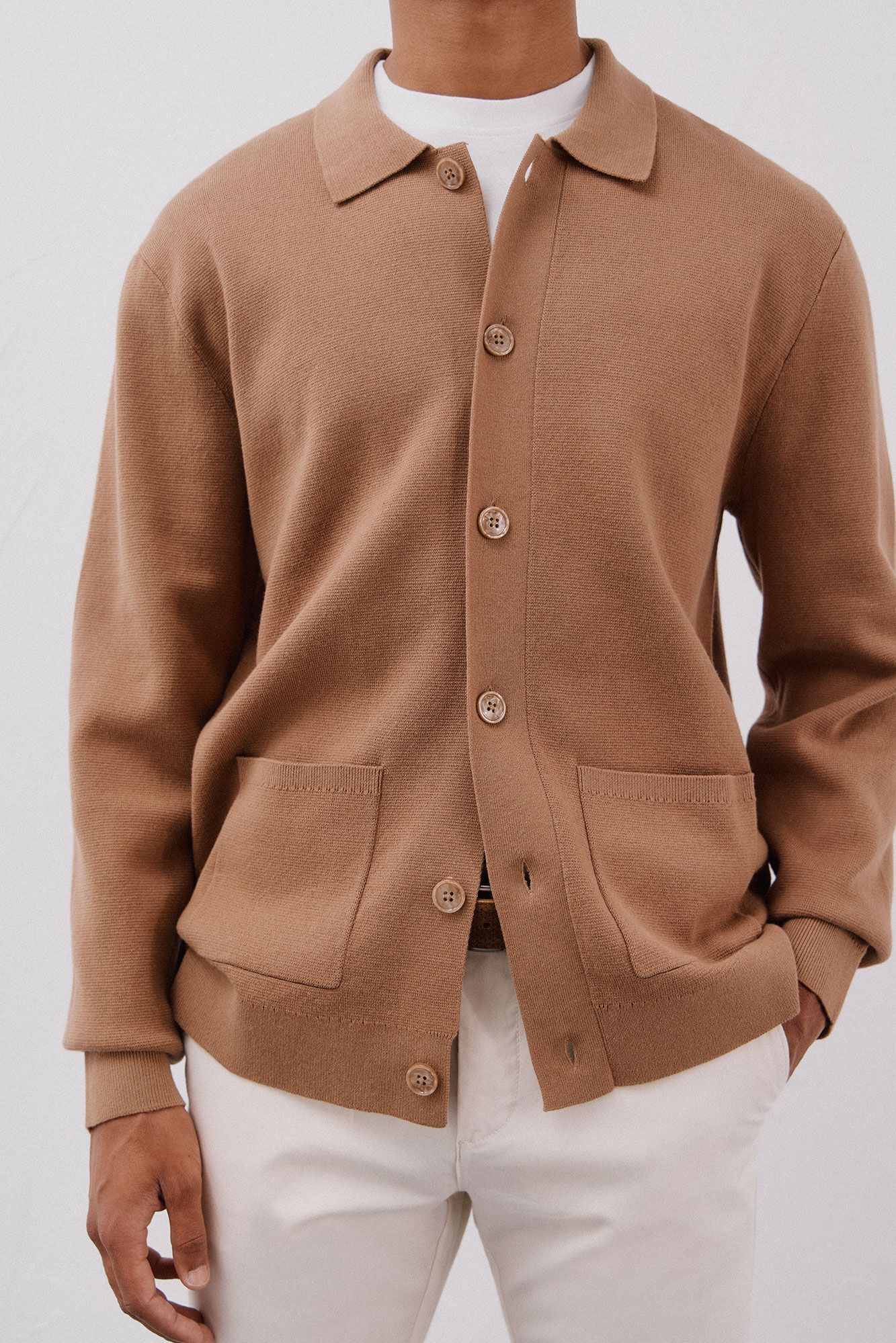 Cortefiel Cotton jersey-knit overshirt sweater Beige