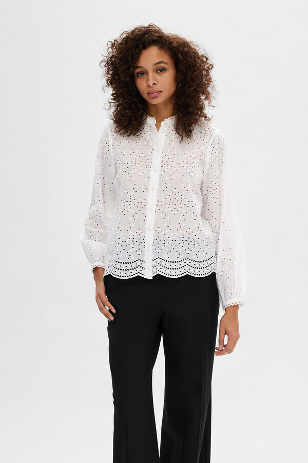 Cortefiel 100% organic cotton long-sleeved shirt with embroidery White