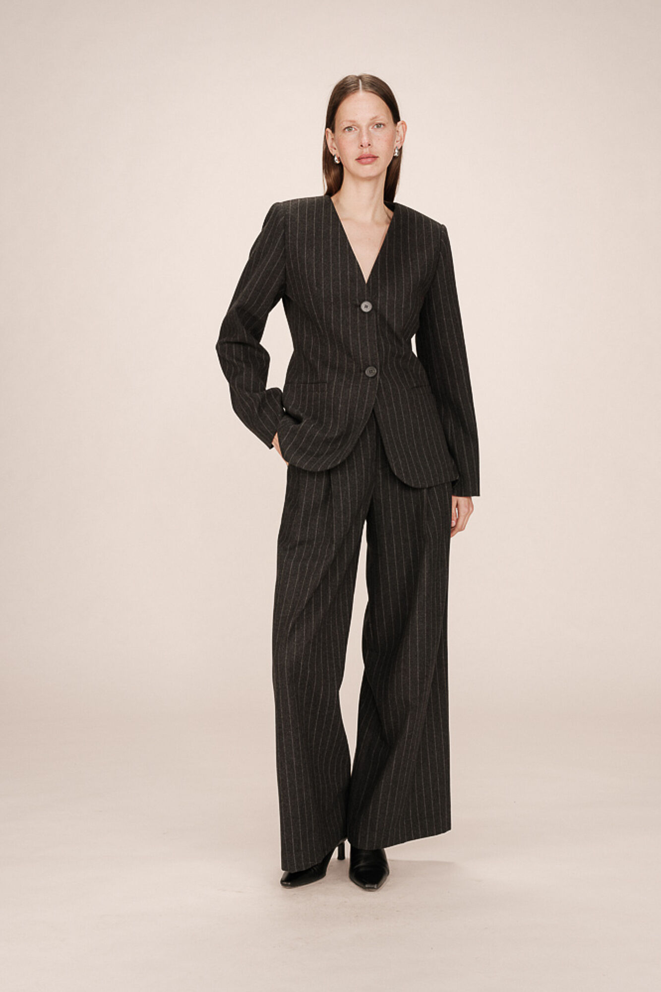 Grace & Mila Blazer gola em mistura de l&atilde; riscas