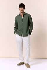 OOTO Cal&ccedil;as regular de linho e algod&atilde;o Ecru