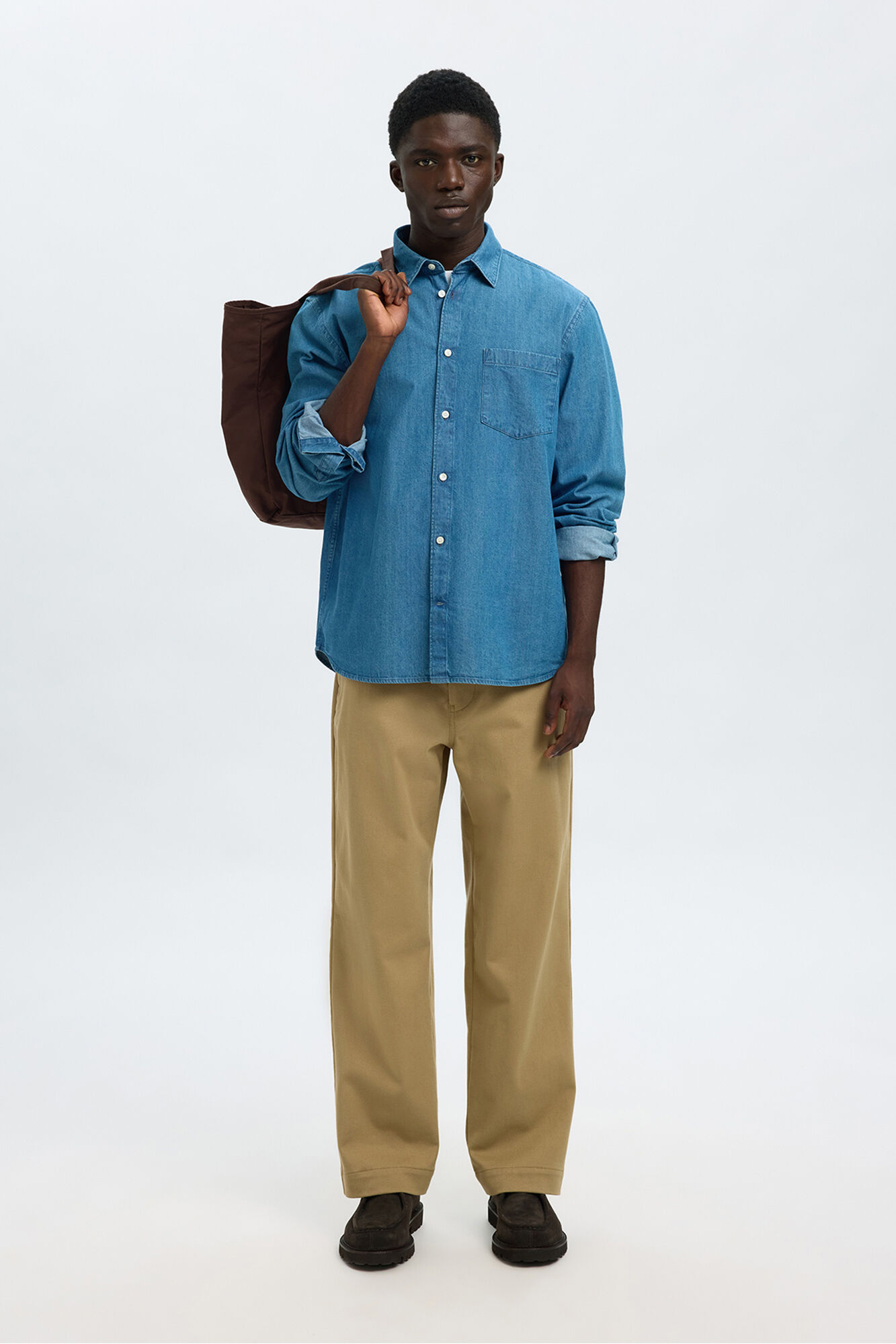 Selected Camisa algod&atilde;o org&acirc;nico Azul