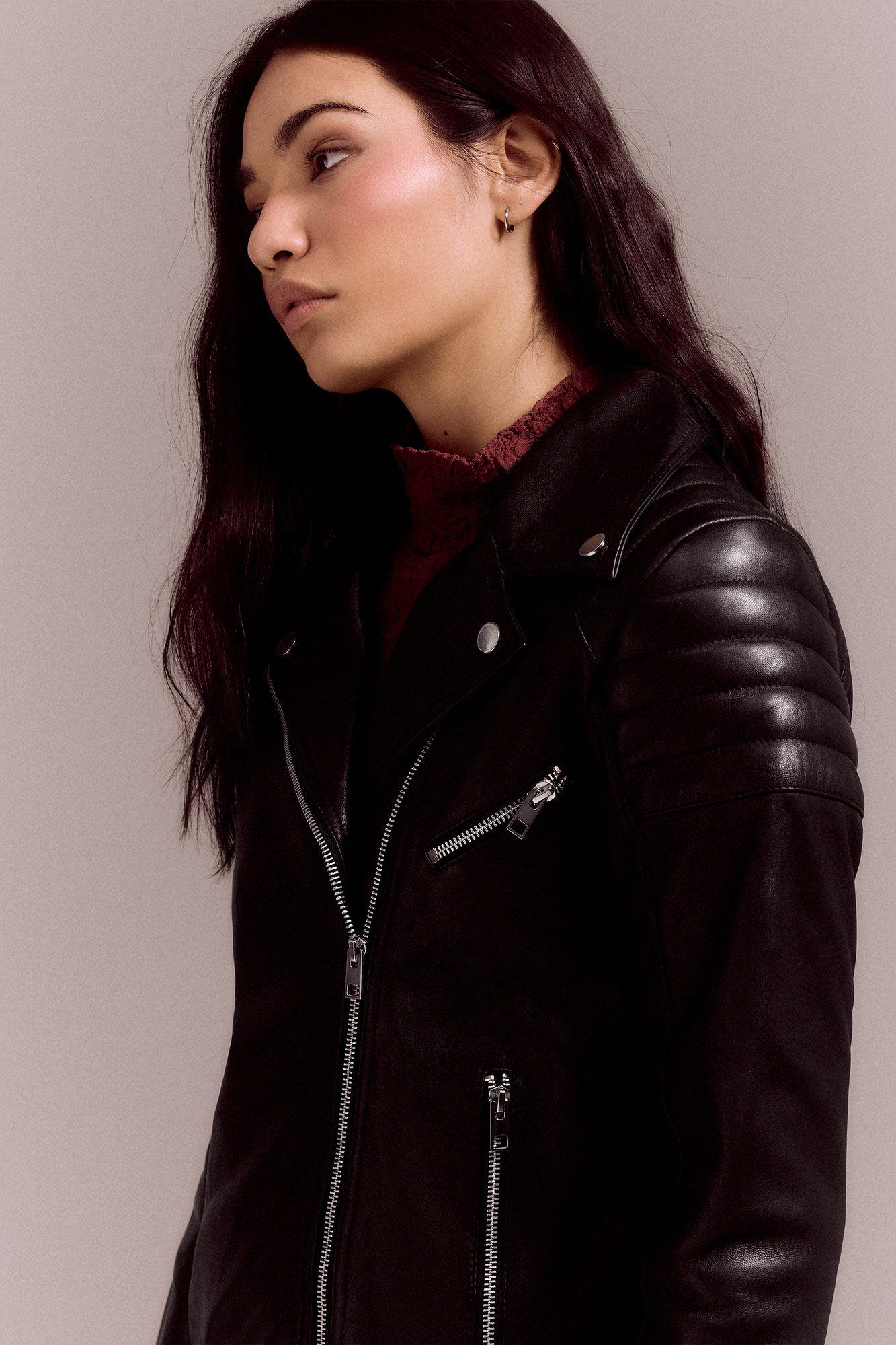 Slowlove Nappa biker jacket with padded shoulders Black