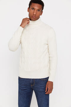 Cortefiel High neck cable knit jumper Beige