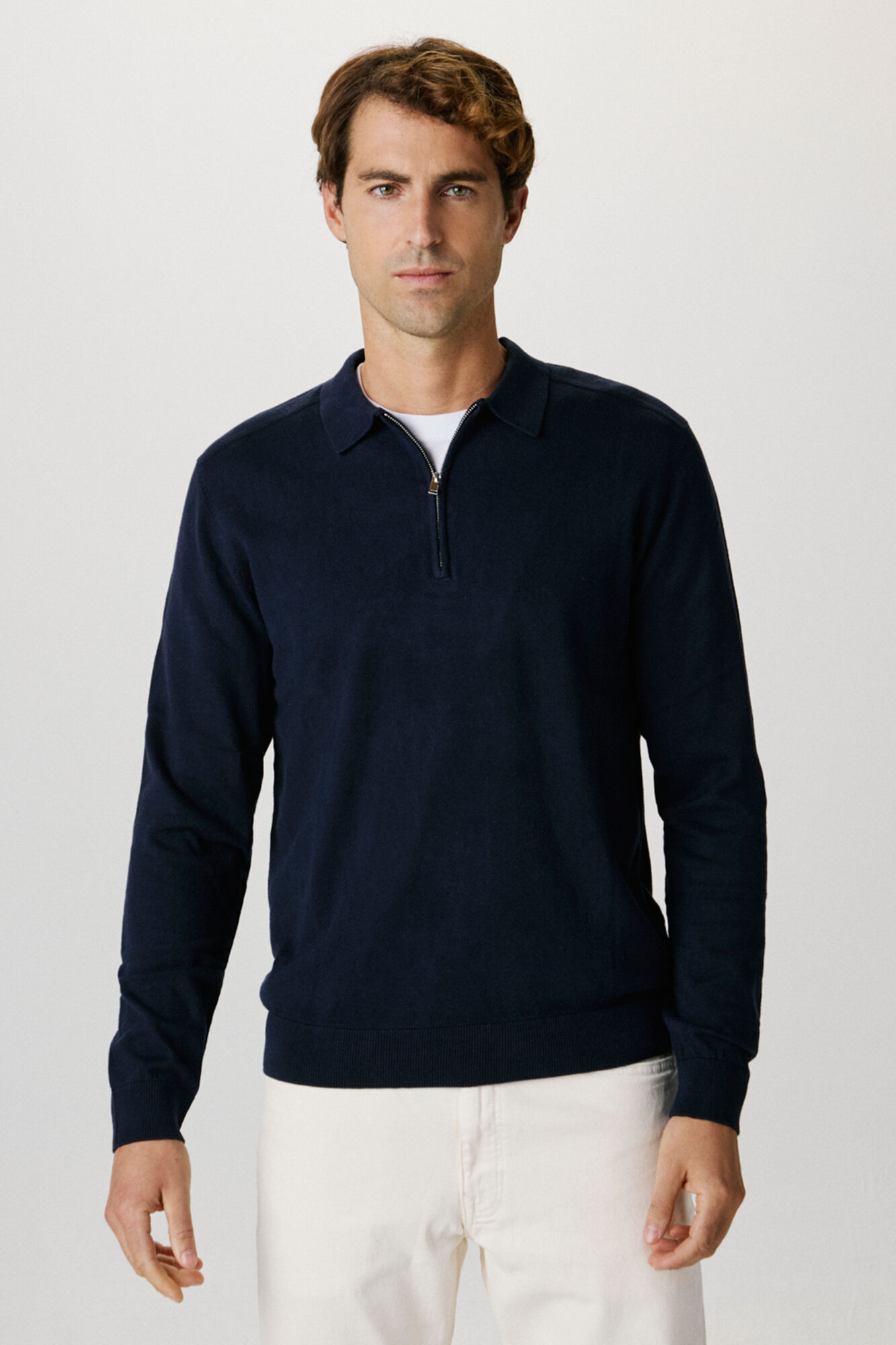 Selected Jersey polo media cremallera 100% algod&oacute;n. Azul marino