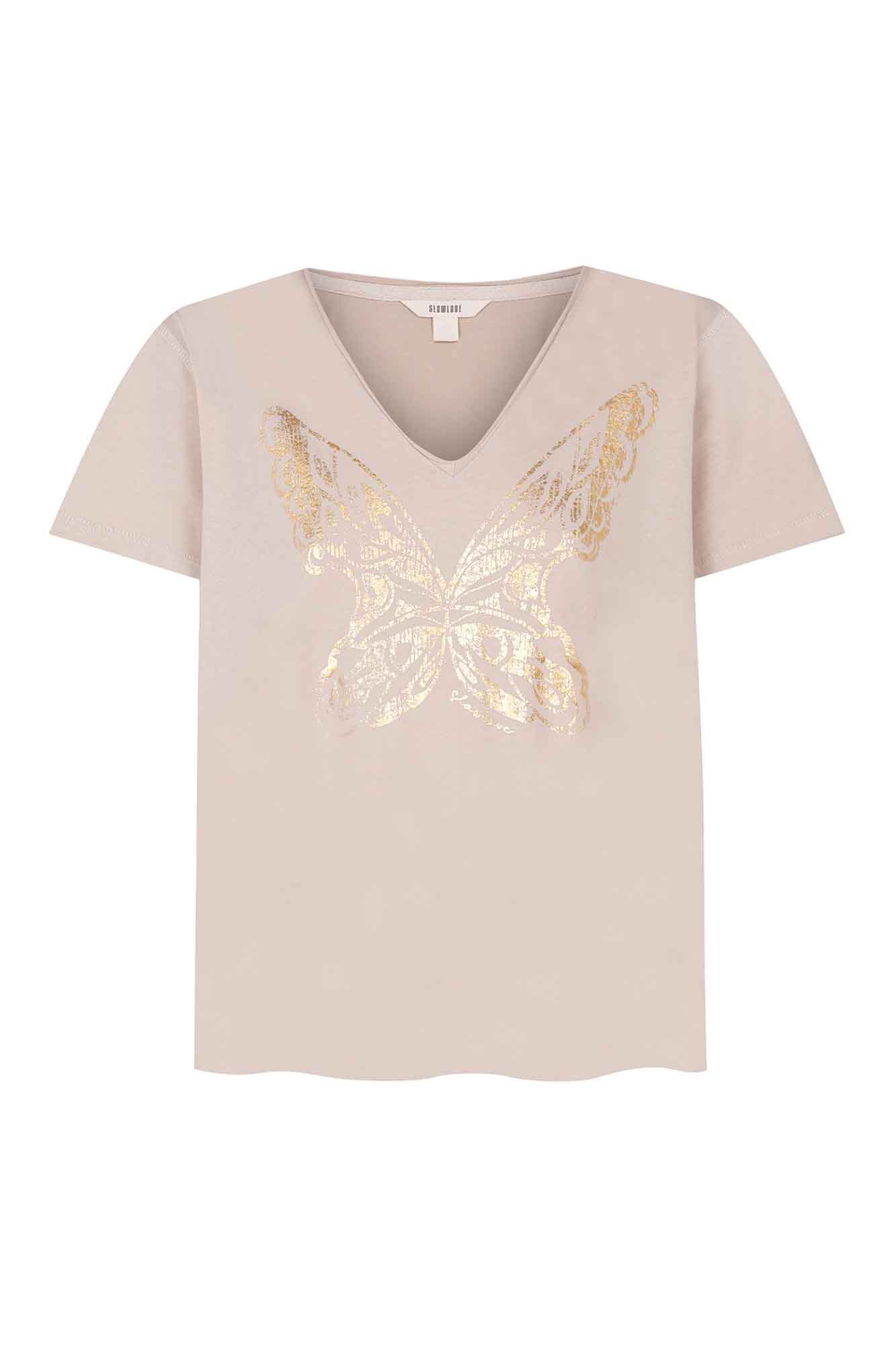 Slowlove Foil butterfly T-shirt Beige