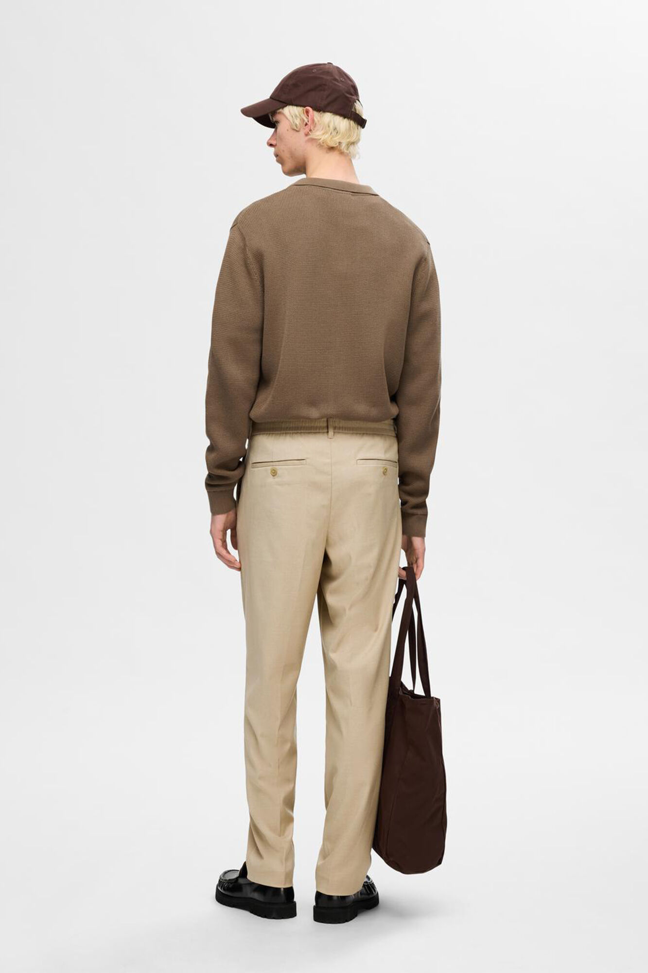 Selected Cal&ccedil;as plissadas casuais Castanho